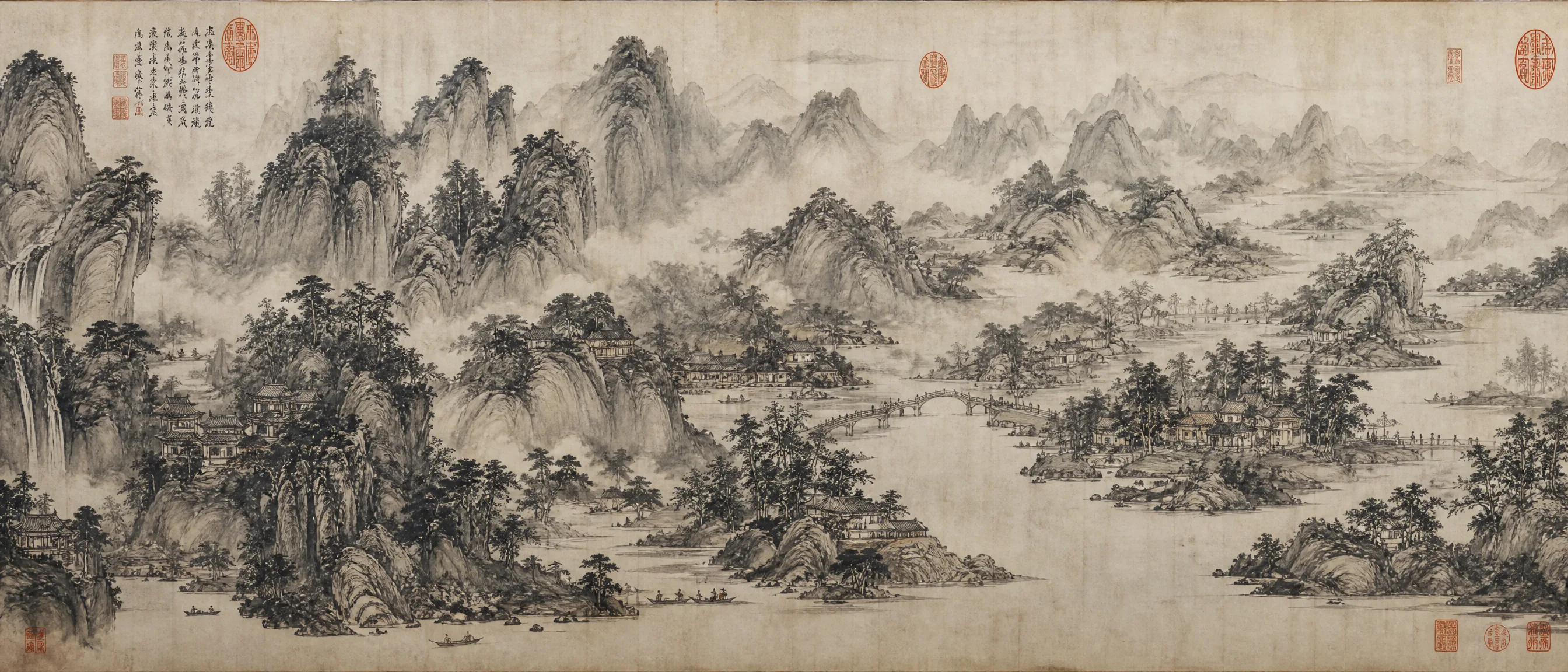 千里江山主题水墨长卷局部一